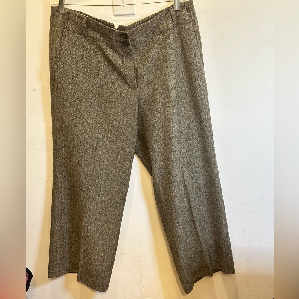 Vintage Olsen Europe Anna Wide-leg Mid-rise Grey Wool Trouser Size 14